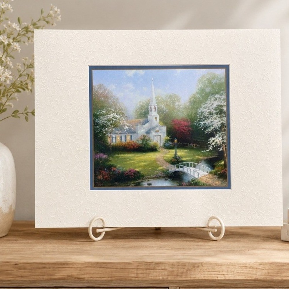 Thomas Kinkade Hometown Chapel Matted Print COA 11x14 Painter of Light